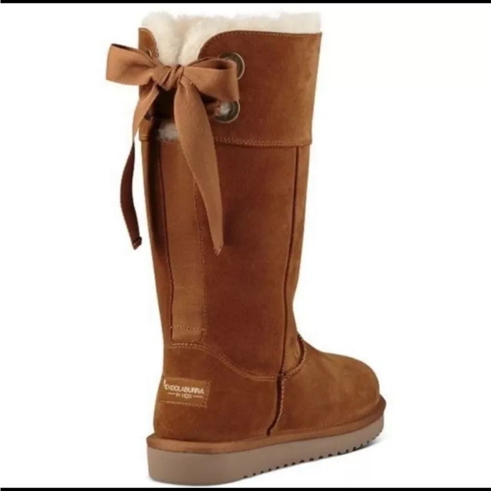 Kookaburra by UGG “Andrah”Tall Chestnut Suede Bow Tie Boot - Picture 4 of 12